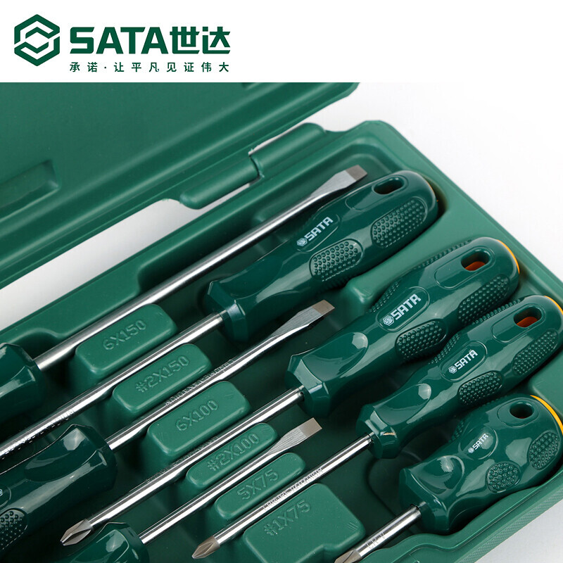 Набор шлицевых крестообразных отверток Sata, 8 предметов — фото 3