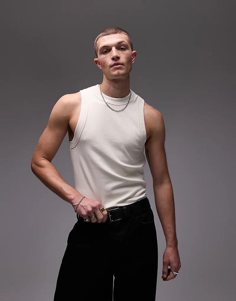 

Майка Topman с высоким воротом и полосками в рубчик цвета экрю