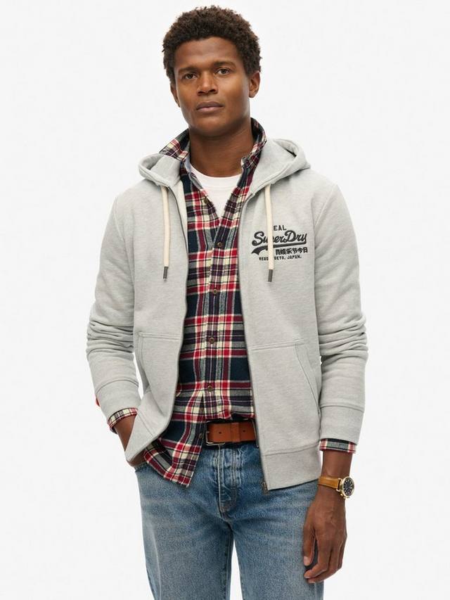 

Винтажный худи с вышитым логотипом на молнии Superdry, Mid Grey Marl