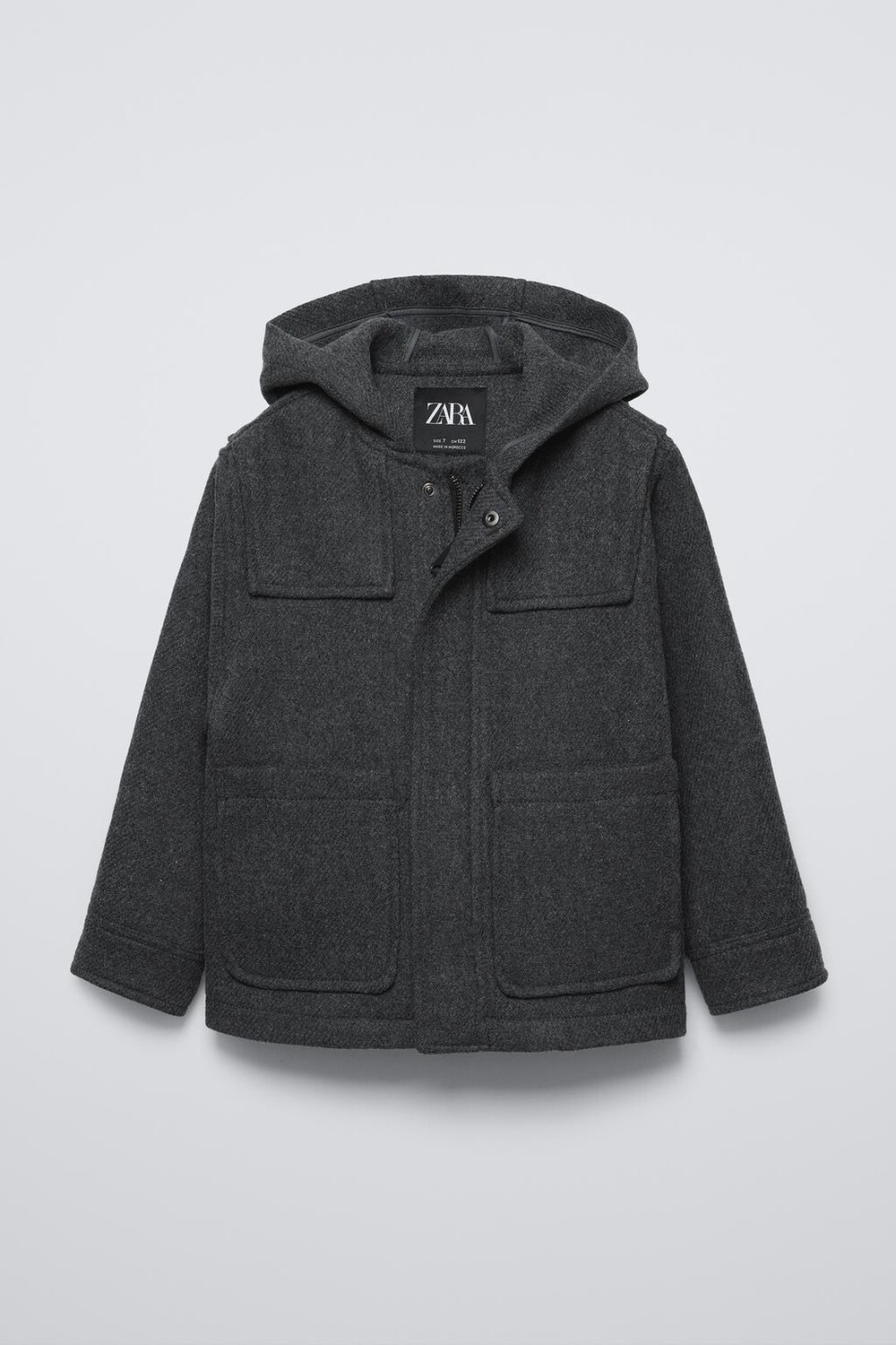 

Короткое пальто с капюшоном ZARA, темно-серый
