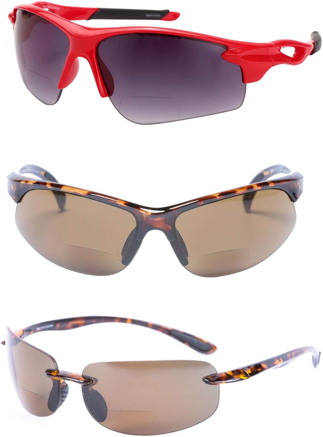 

Набор Mass Vision 'The Allstars' (3 пары самых популярных легких спортивных солнцезащитных очков-бифокальных линз унисекс, цвет коричневый/красный, диоптрии 1.75, x), Brown/Red