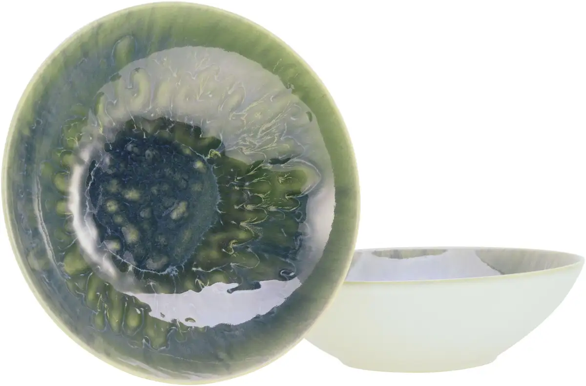 

Миска CreaTable "Юки", 2 предмета, керамогранит, реактивная цифровая печать, каждое изделие уникально, Ø 24 см, зеленый/синий
