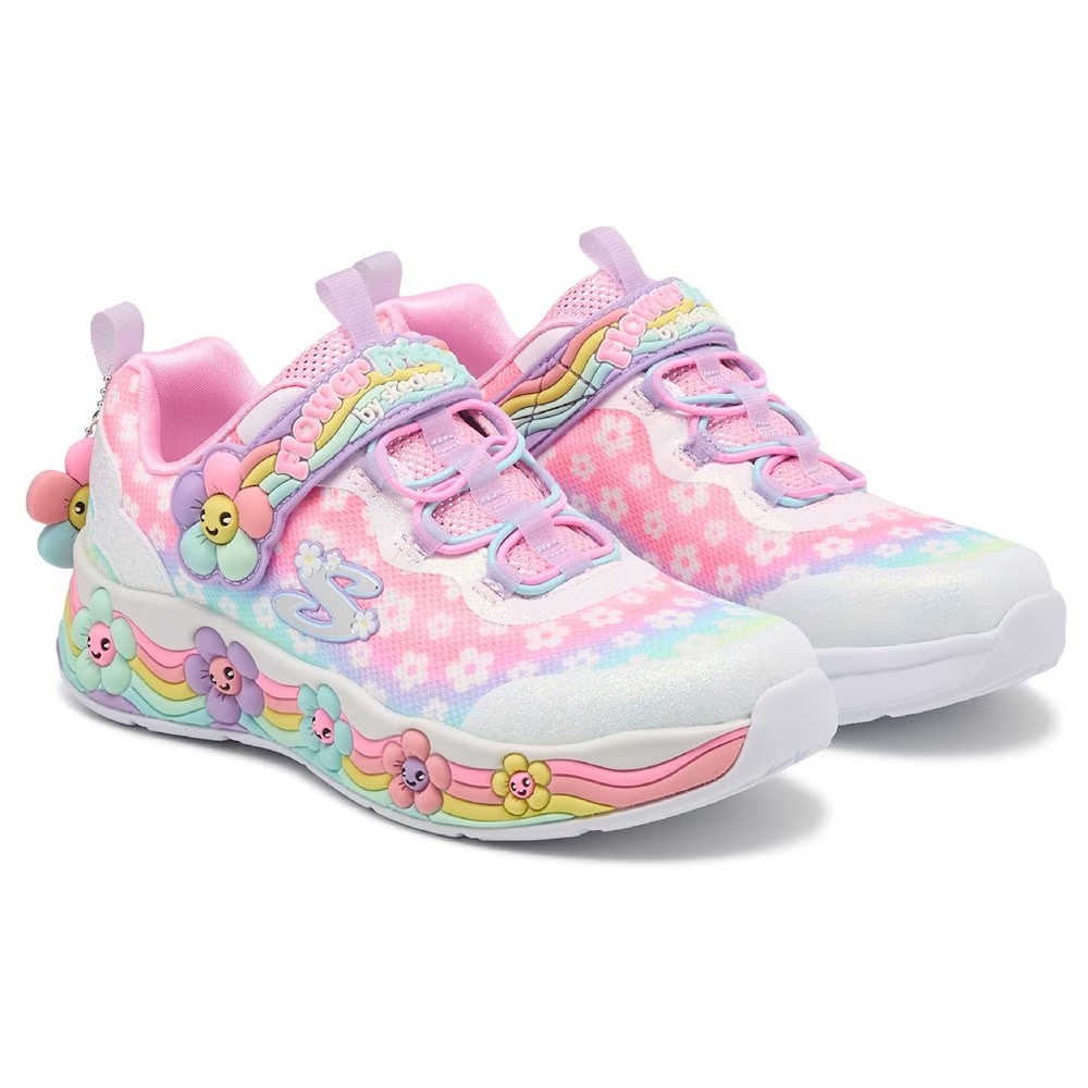 

Детские кроссовки с подсветкой и цветочным узором Skechers для малышей и подростков, white multi