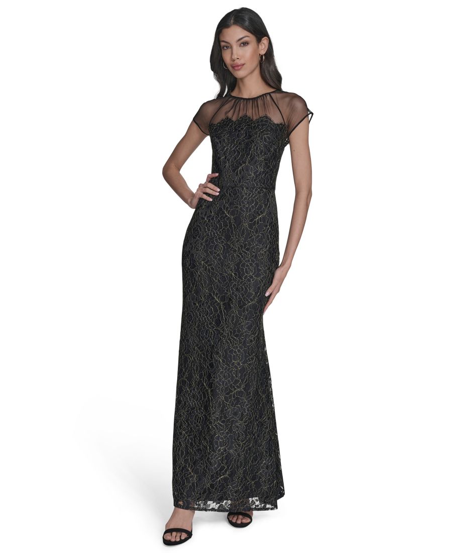 

Женское длинное платье с короткими рукавами и присборенной юбкой Eliza J, Black