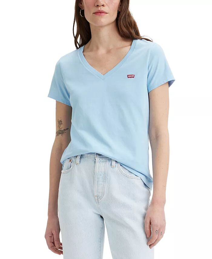 

Женская идеальная хлопковая футболка с V-образным вырезом и коротким рукавом Levi's, синий