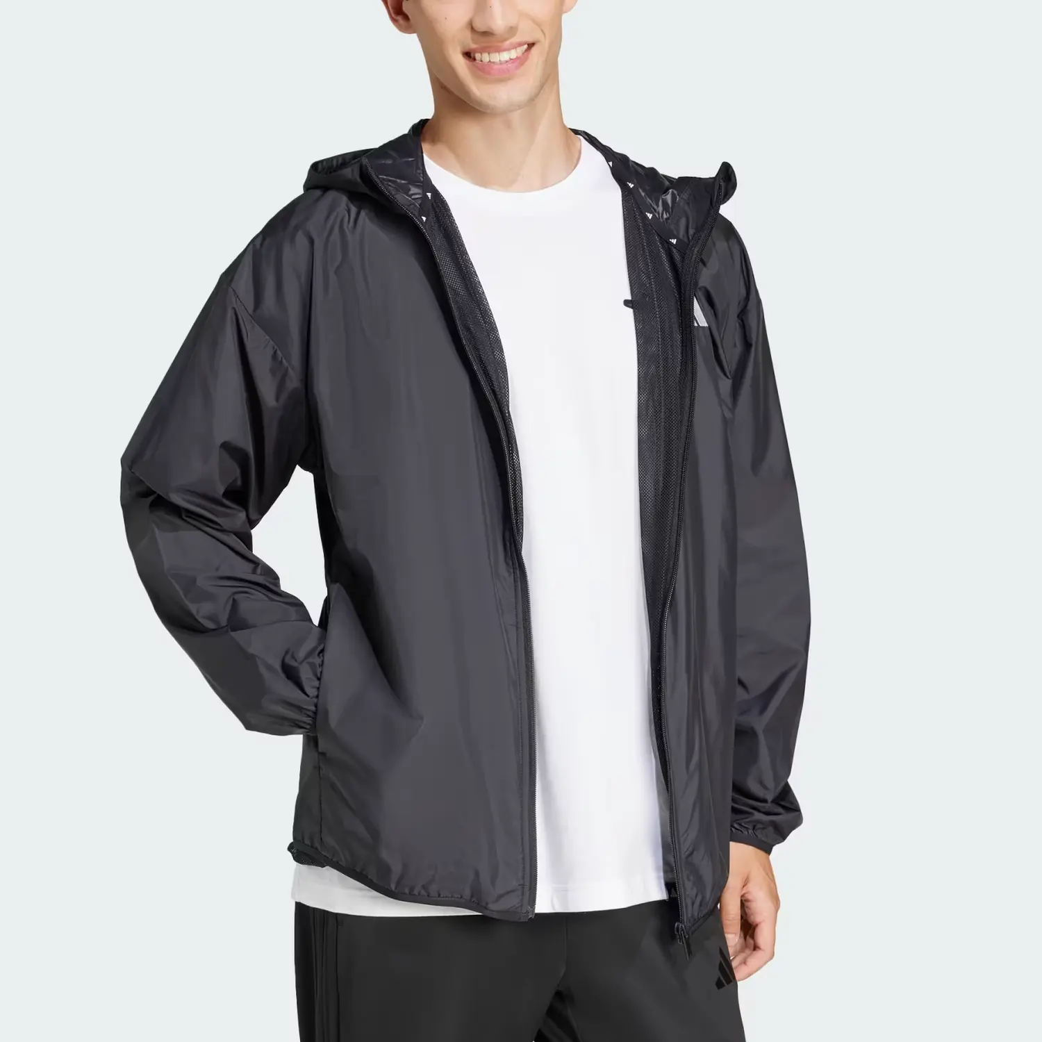 Adidas ЭССЕНШИЛС Спортивный куртка Биг Лого Ткань Мужская Черно-белая, Black/White — фото 4