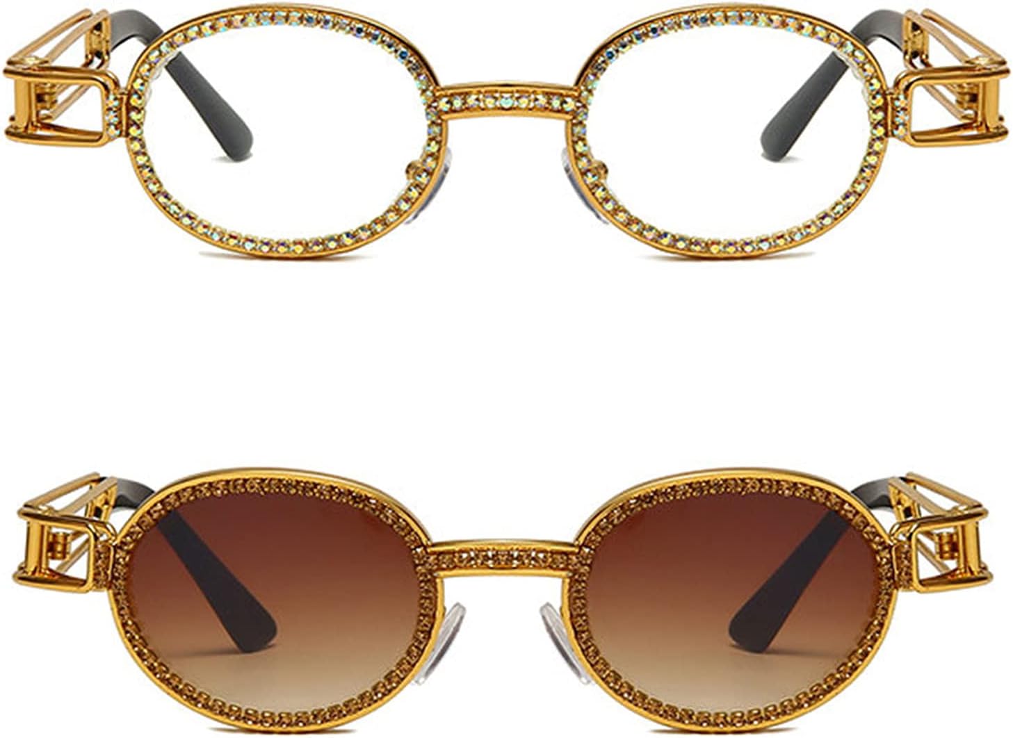 

Винтажные солнцезащитные очки COTIA с круглыми бриллиантами для мужчин и женщин, овальные, с кристаллами и металлическим покрытием, в стиле панк, модные очки с защитой от УФ-излучения UV400, White&tea