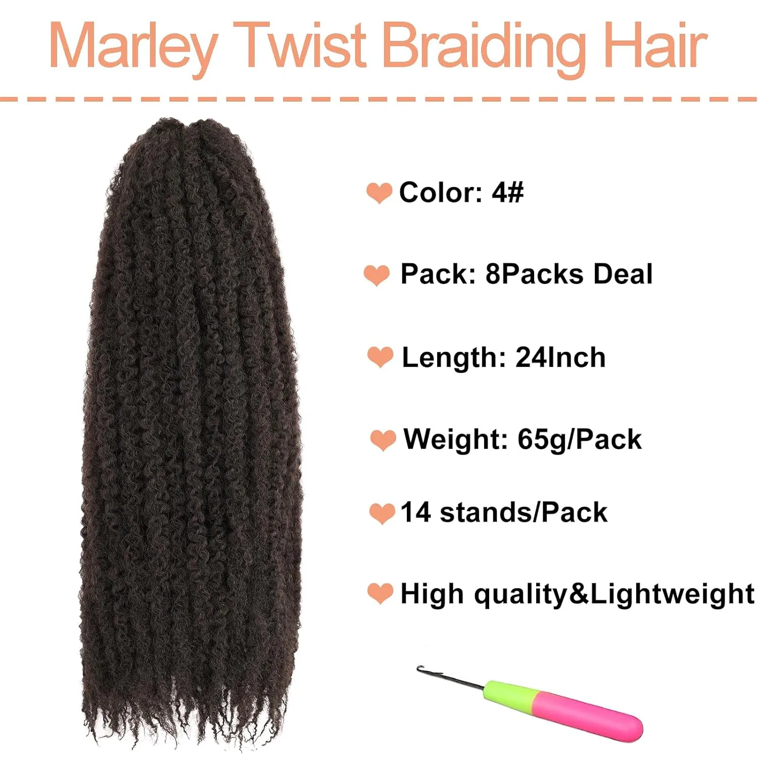 Синтетические афро-кудрявые волосы Marley Twist Hair 24" в оттенке темно-коричневый Mscat, 4# — фото 2