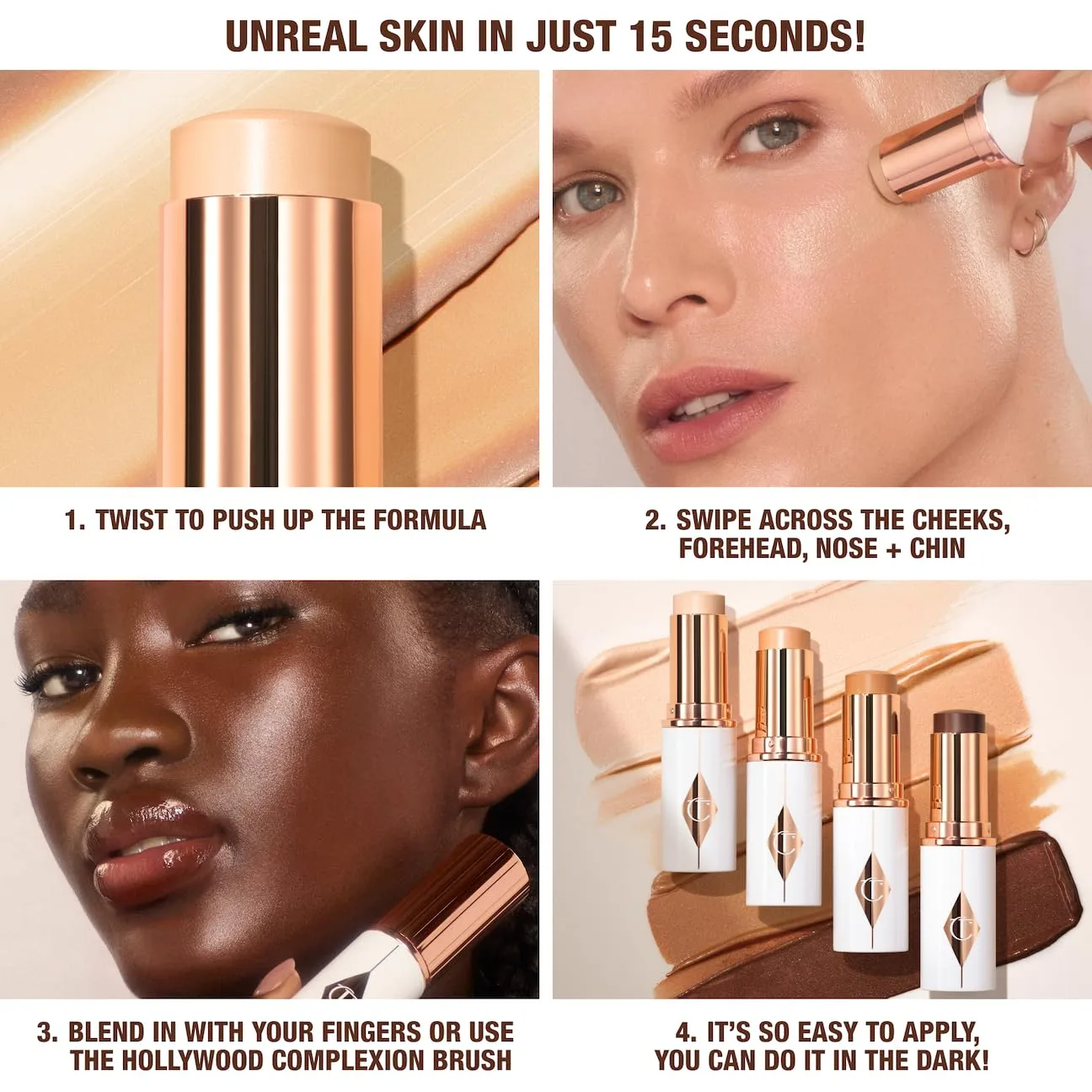 Charlotte Tilbury Unreal Skin Tint & Sheer Glow Hydrating Foundation Stick - кремовая тональная основа с легким покрытием и увлажняющим эффектом, 16 Deep - Deepest with cool undertones — фото 4