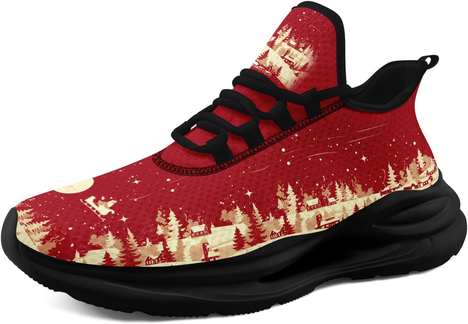 

Рождественские кроссовки для женщин и мужчин, легкие, дышащие, модные спортивные кроссовки для бега и тренажерного зала с принтом Санты Awsole, черный/красный/бежевый
