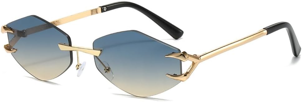 

Модные женские солнцезащитные очки без оправы с металлическим каркасом, повседневные, в стиле хип-хоп, для активного отдыха на природе, с защитой от УФ-излучения. Мужские солнцезащитные очки KTUCN, Golden Blue Tea