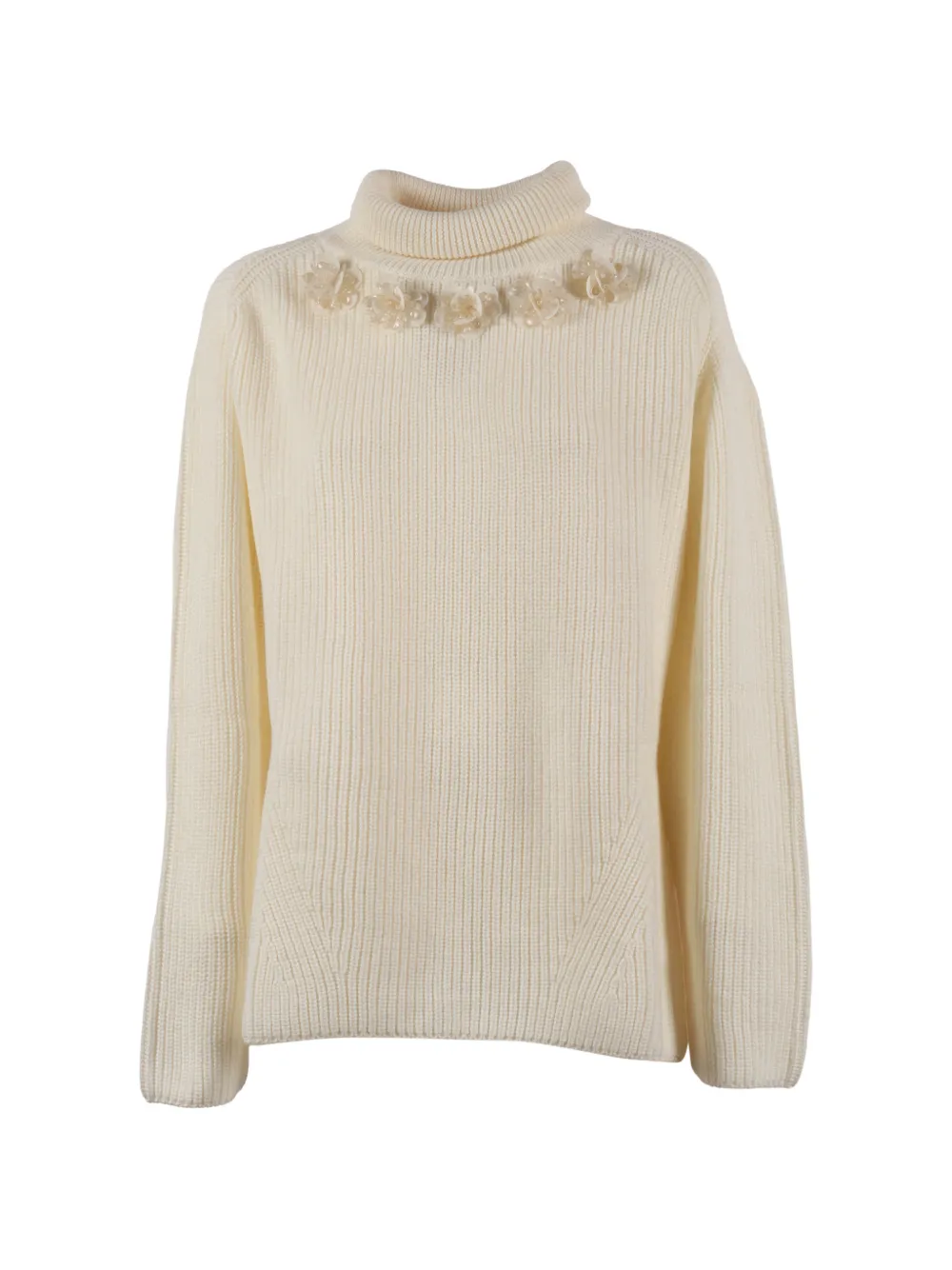 

Свитер с высоким воротником и цветочными аппликациями P.A.R.O.S.H., бежевый