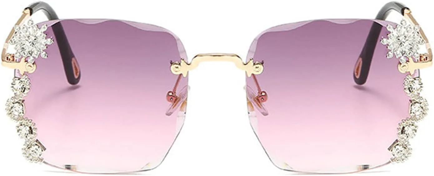 

Willochra — стильные женские квадратные солнцезащитные очки без оправы для пляжа и лета, украшенные стразами и градиентной огранкой, 3pcs-gary&blue Pink&pink