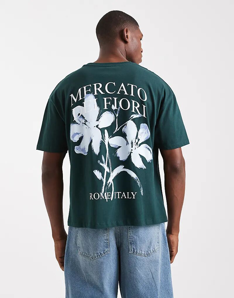 

Футболка свободного кроя ASOS DESIGN с цветочным принтом темно-зеленого цвета