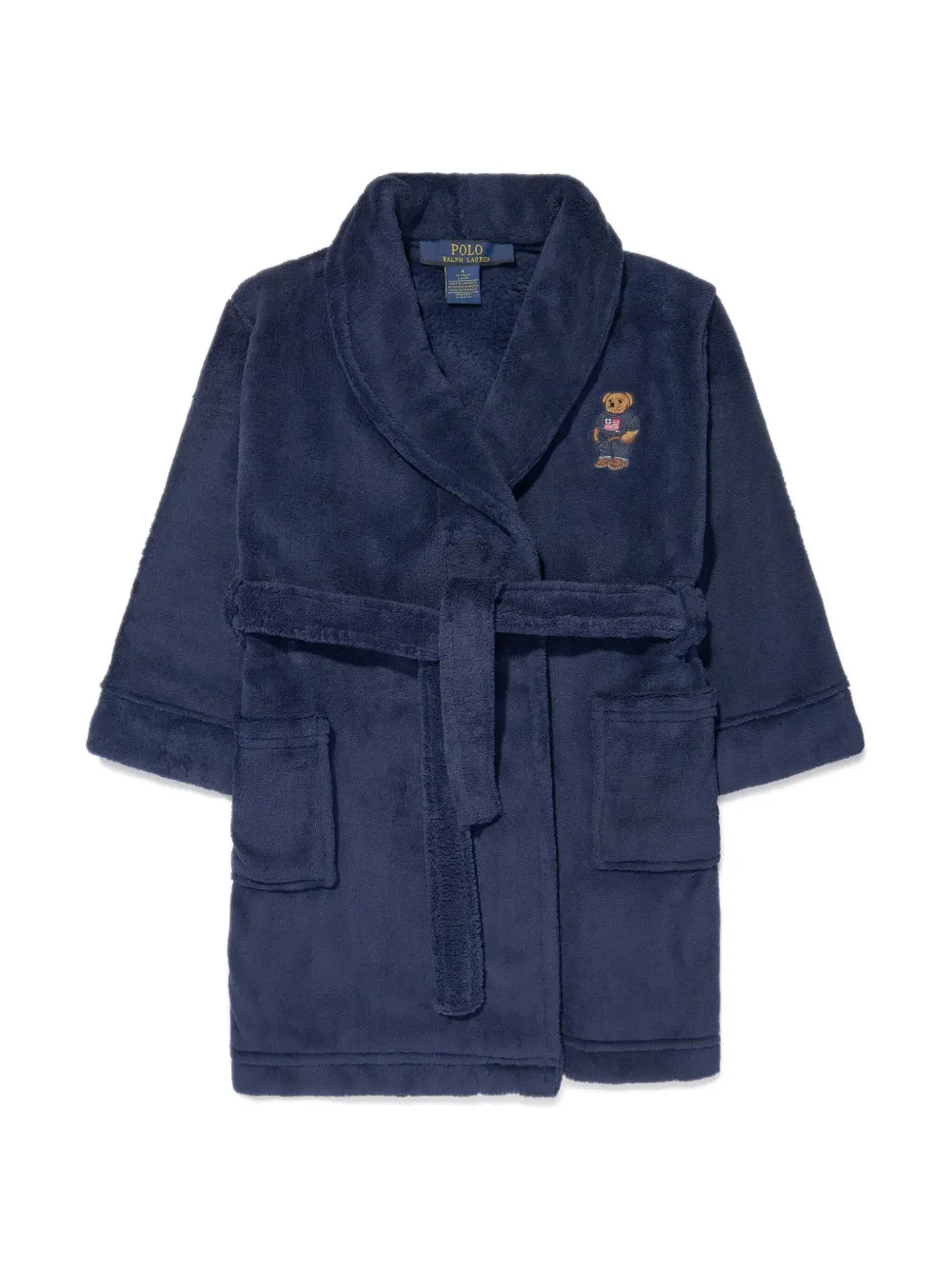 Махровый халат с нашивкой Polo Bear Polo Ralph Lauren Kids, синий