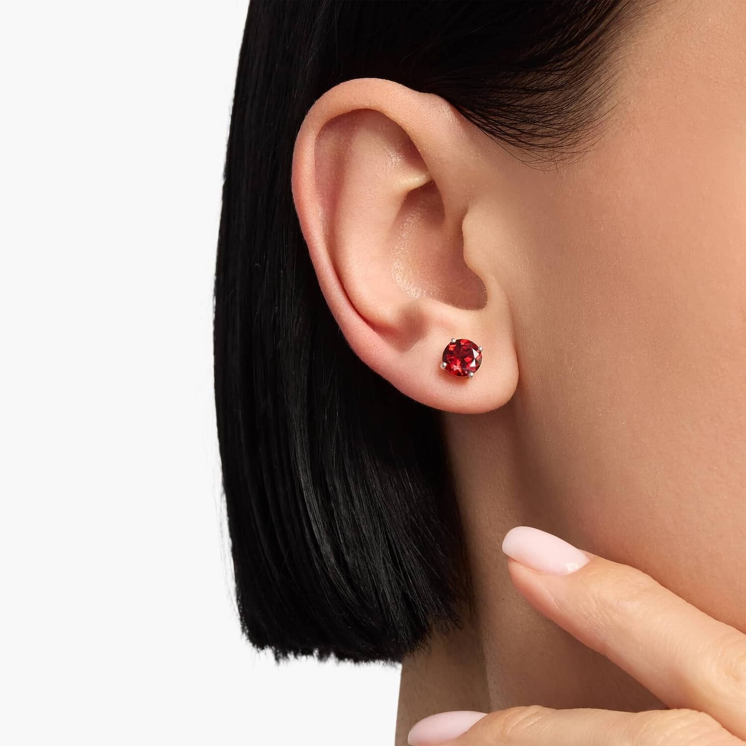 Гранатовые серьги-гвоздики из 14-каратного белого золота (7 мм) Blue Nile — фото 2