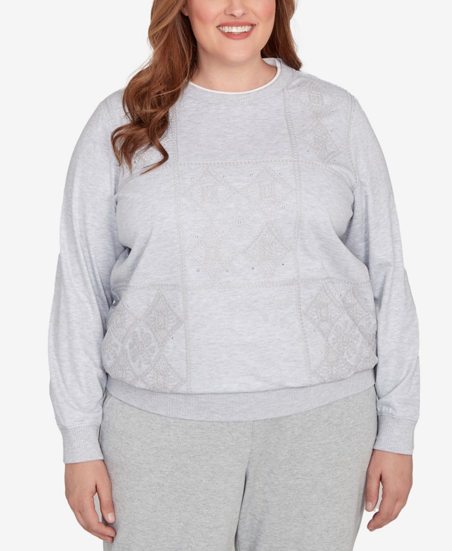 

Топ с длинными рукавами в стиле кэжуал для полных женщин Alfred Dunner, Cultivated Pearl Heather