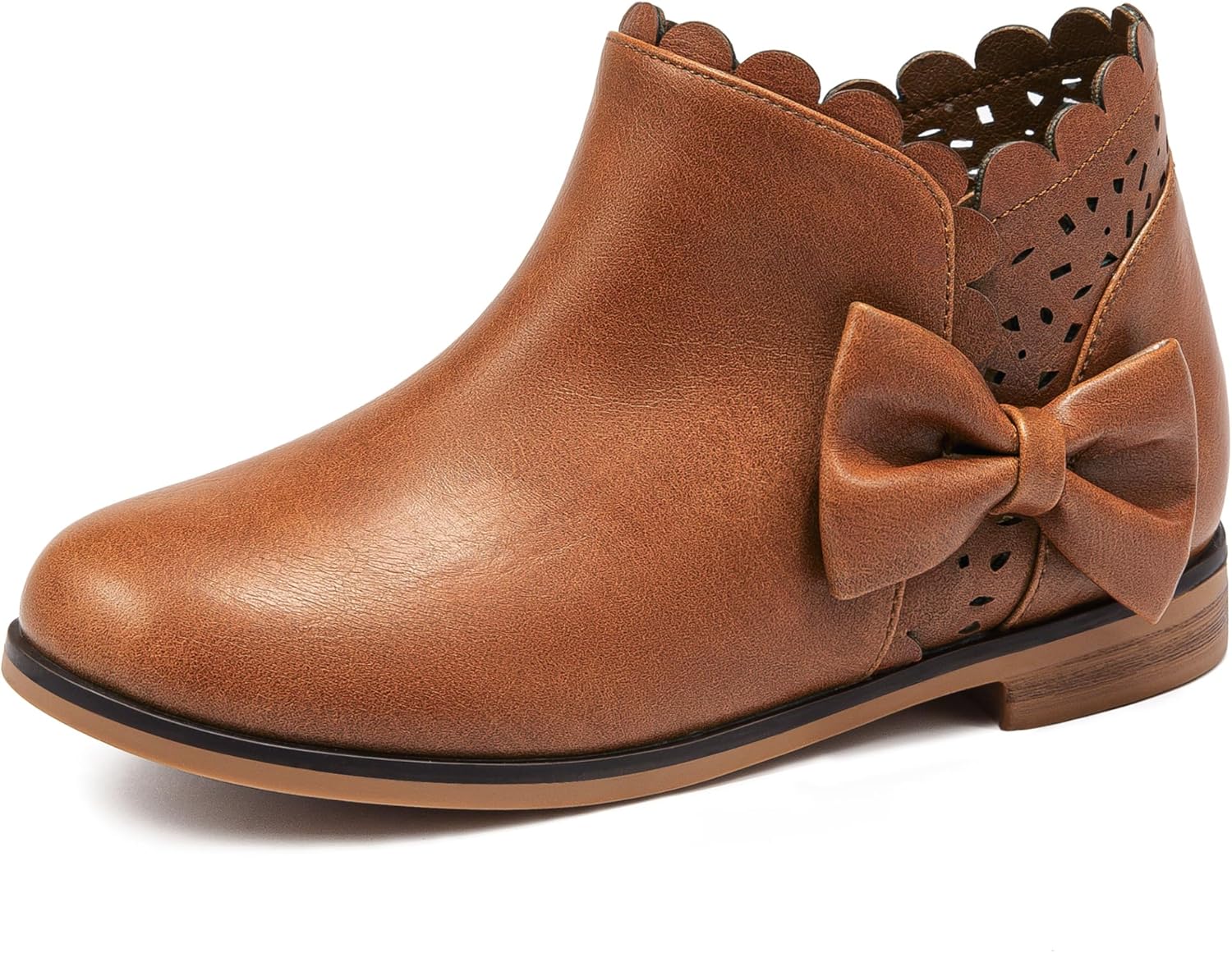 

Детские ботильоны Dufannie для девочек с бантом, низким каблуком, боковой молнией, на каждый день, модные, с рюшами, осенние, для малышей и старших детей, Brown