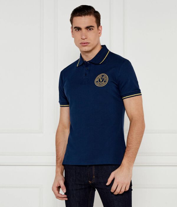 

Футболка поло мужская Versace Jeans Couture с вышивкой облегающего кроя, синий