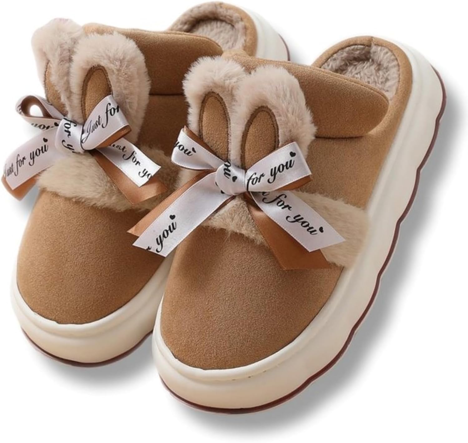 

Забавные тапочки с бантиком для женщин и мужчин, розовые, мягкие, пушистые, плюшевые, для спальни, зимние, с нескользящей подошвой, теплые, для дома и улицы Elirar