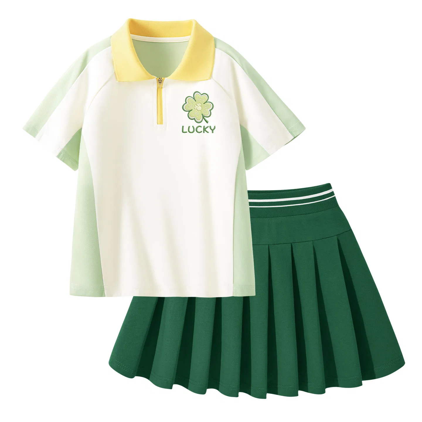 Детский комплект из двух предметов: поло с воротником и шорты Disney, Di Four-Leaf K Vanilla Green+Solid Color Emerald Green