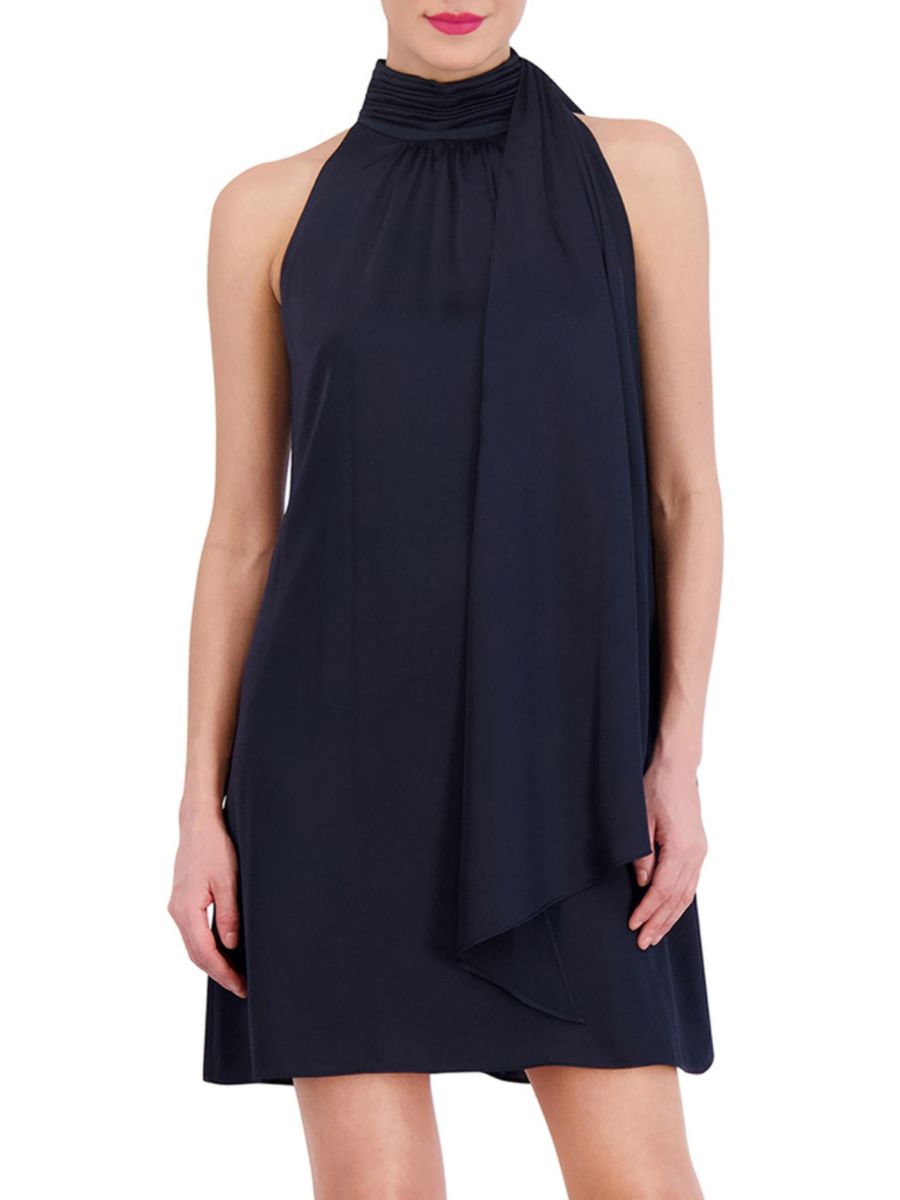 

Коктейльное платье с драпировкой и рюшами Vince Camuto, темно-синий