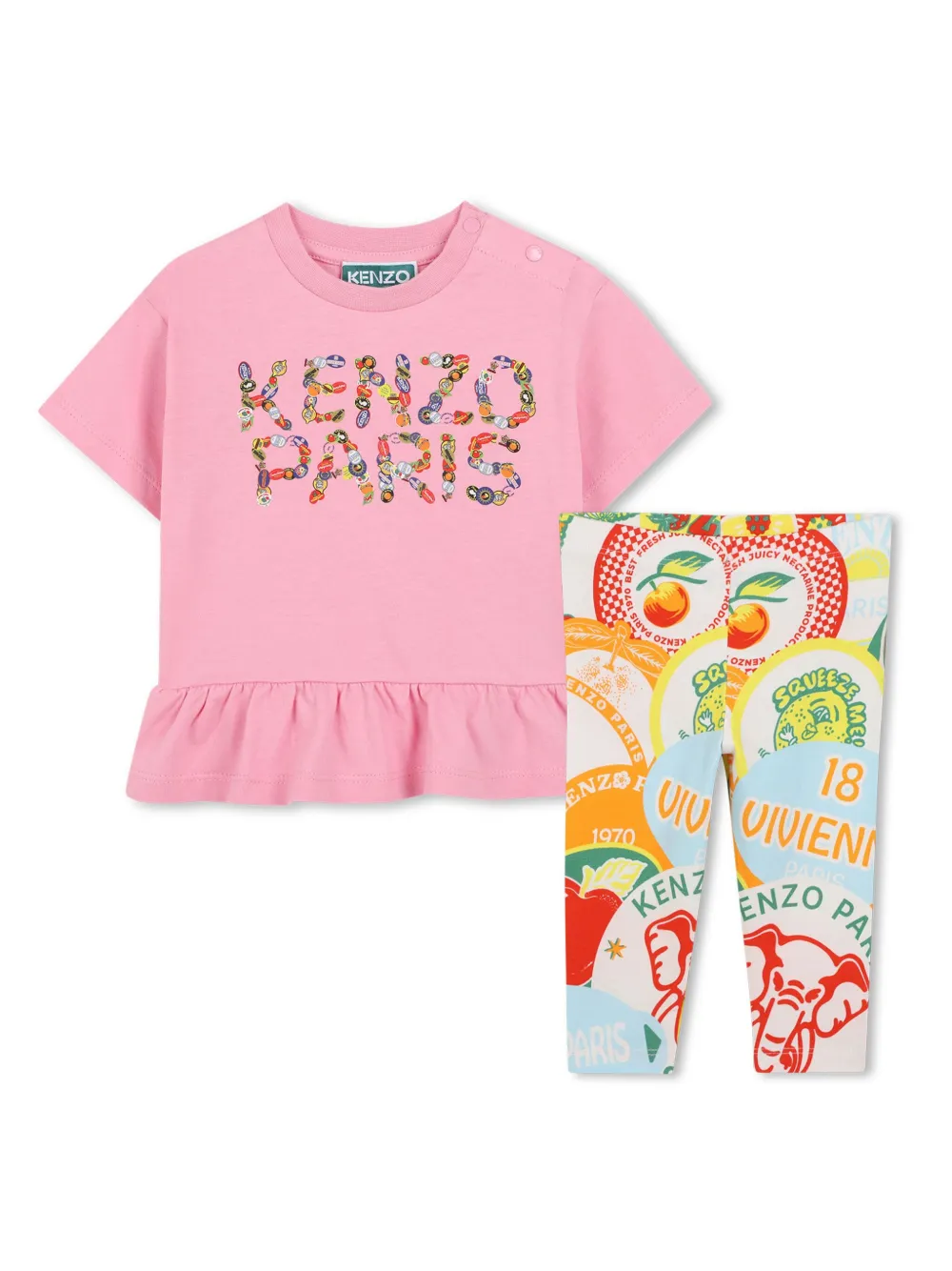 

Комплект из футболки и брюк с логотипом Kenzo Kids, розовый