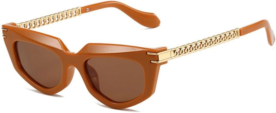 

Солнцезащитные очки 2027 года для женщин, многоугольные, в ретро-стиле, с металлической цепочкой, в стиле панк, мужские очки, защита от ультрафиолета UV400 MTZJH, Brown