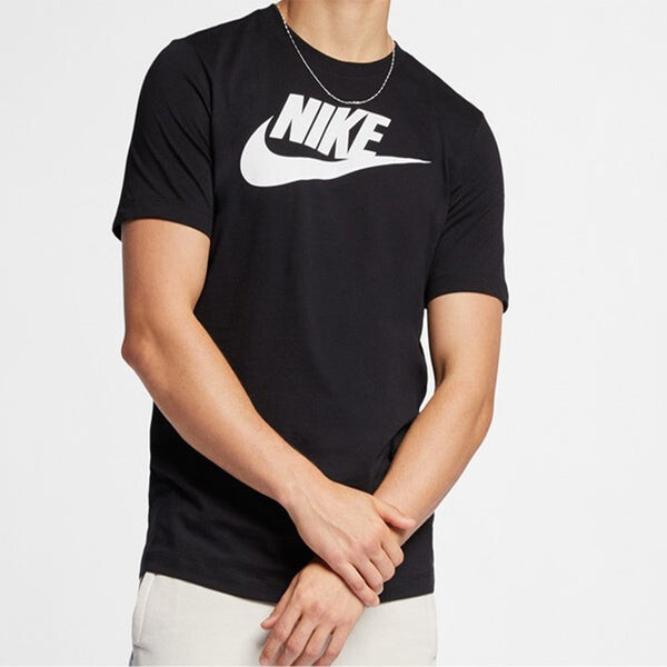 Футболка спортивная с принтом алфавита и логотипа, круглый вырез, короткий рукав, Nike, черный — фото 3