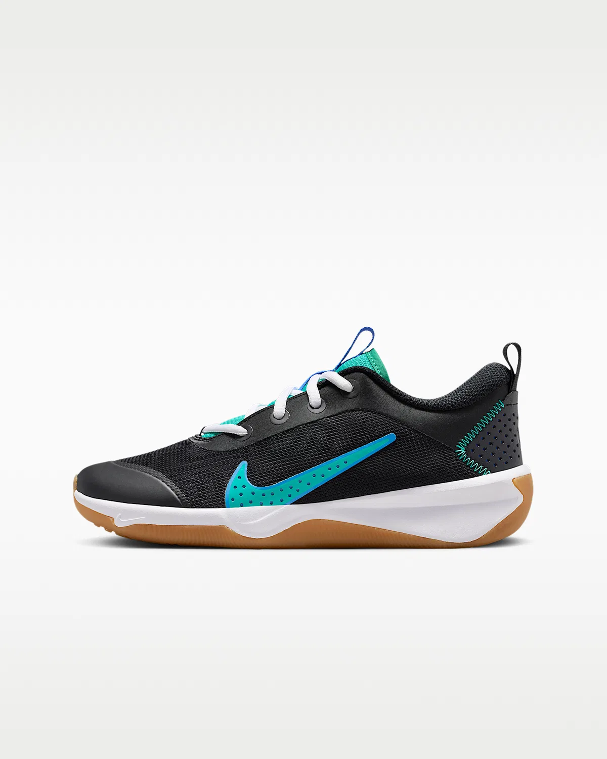 Детские кроссовки для зала Nike Omni Multi-Court, Black/Blue Crystal/Total Orange/Clear Emerald