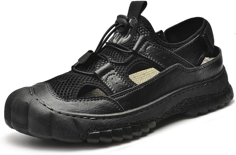 Мужские сандалии AQIXIDX для вождения и походов, спортивная обувь для пляжа, закрытые носки, дышащие, легкие, для ходьбы, черный — фото 2