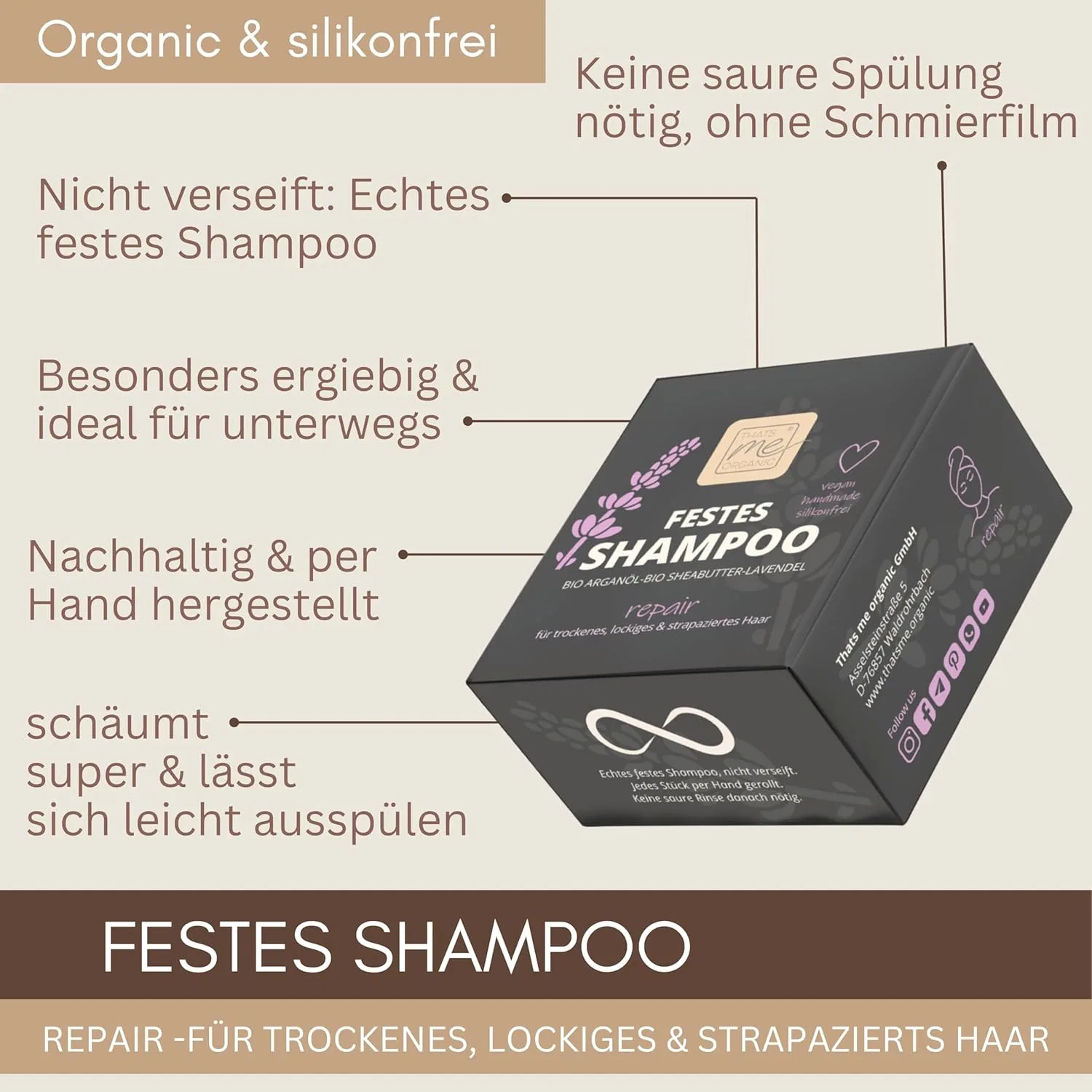 Твердый шампунь Thats me Organic Fix для сухих, вьющихся и поврежденных волос, 40 г Thats Me Organic, "Repair" Dry/Curly/Damaged Hair — фото 2