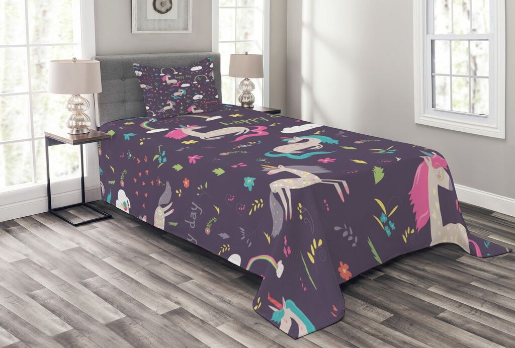 

ABAKUHAUS Красочное покрывало, Unicorn Happy Day, комплект с моющимися наволочками, для односпальных кроватей 170 x 220 см, разноцветный