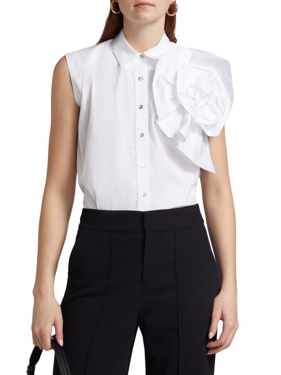 

Хлопковый топ на пуговицах с акцентом на розочку Fusina Chiara Boni La Petite Robe, цвет Bianco