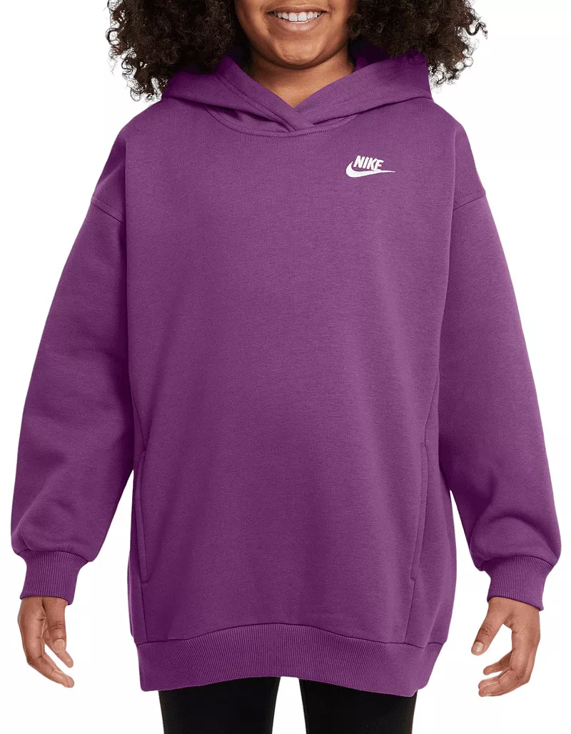 

Большой флисовый пуловер с капюшоном Nike Sportswear Club для девочек, цвет Hot Fuchsia