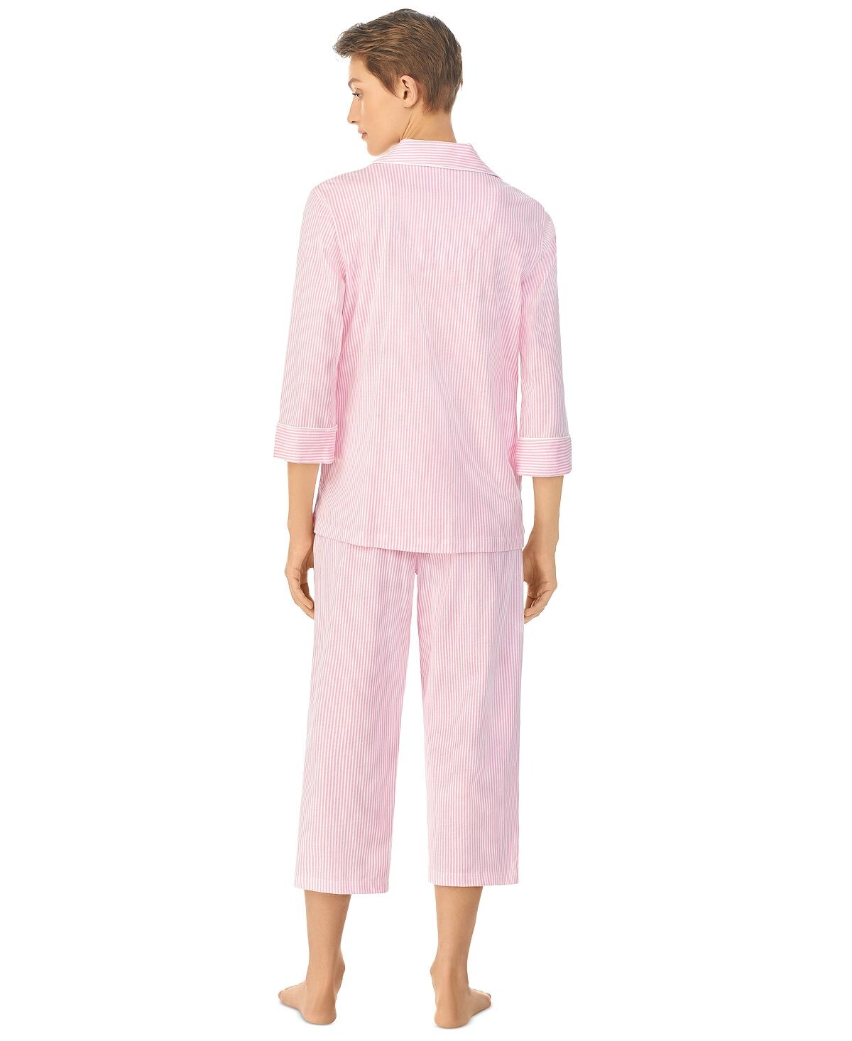 Классический пижамный комплект-капри с рукавом 3/4 и вырезом на воротнике Lauren Ralph Lauren, розовый — фото 3