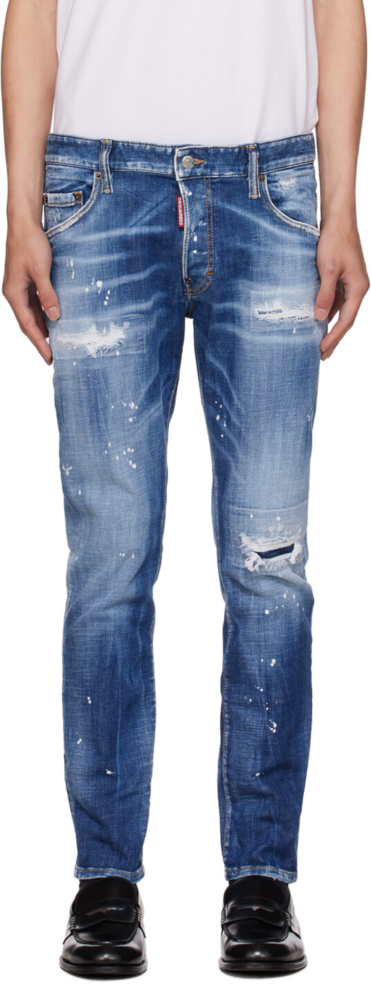 

Синие рваные плиссированные джинсы Dsquared2