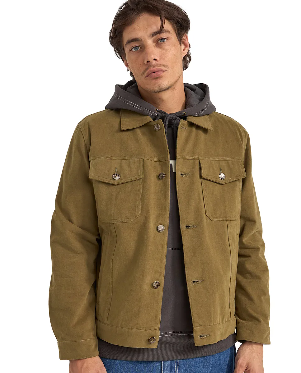 

Мужская джинсовая куртка Trucker Brushed Twill на пуговицах Rhythm, темно-зеленый