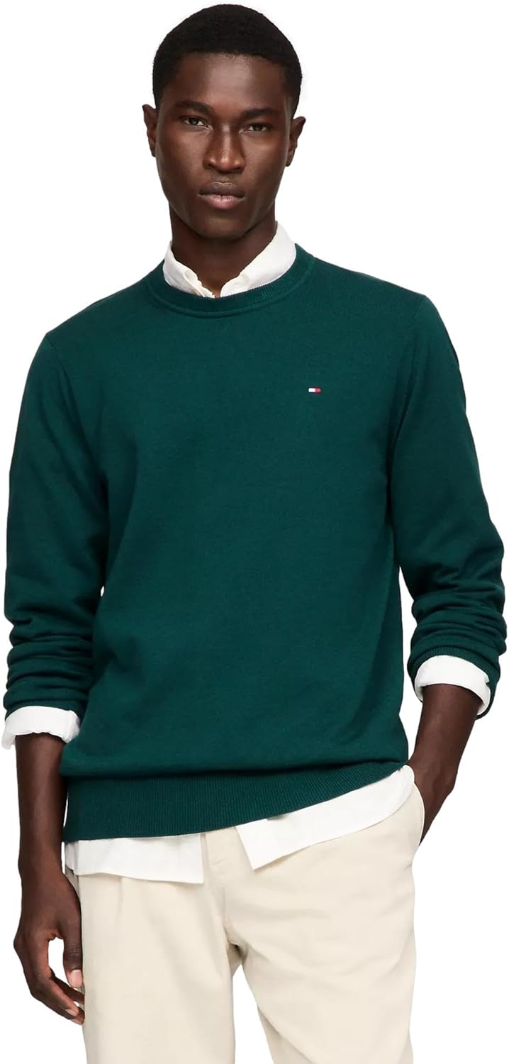 

Мужской фирменный однотонный свитер с круглым вырезом TOMMY HILFIGER из коллекции 2025 года, Cypress Green.