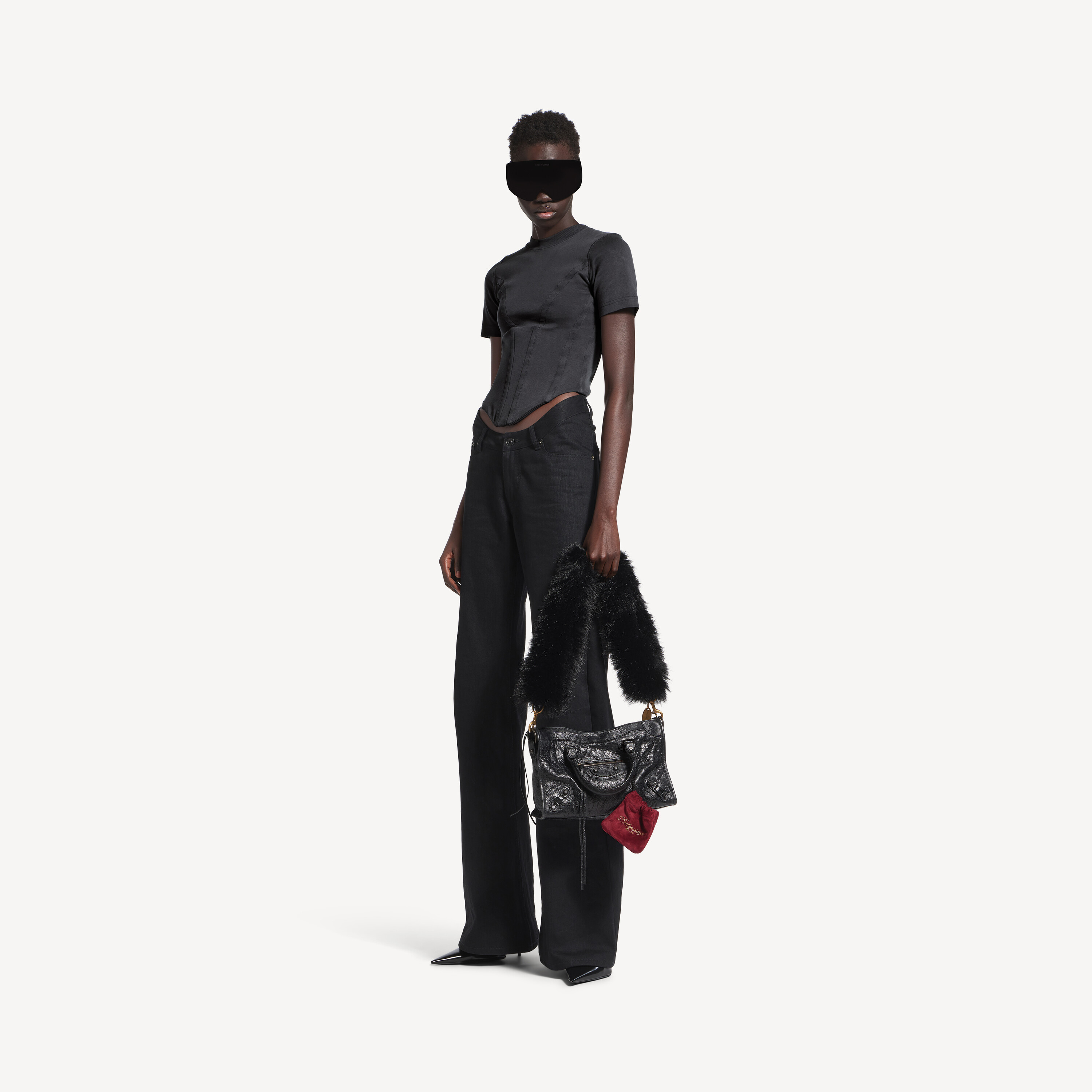 

Женская футболка с корсетом черного цвета BALENCIAGA, черный