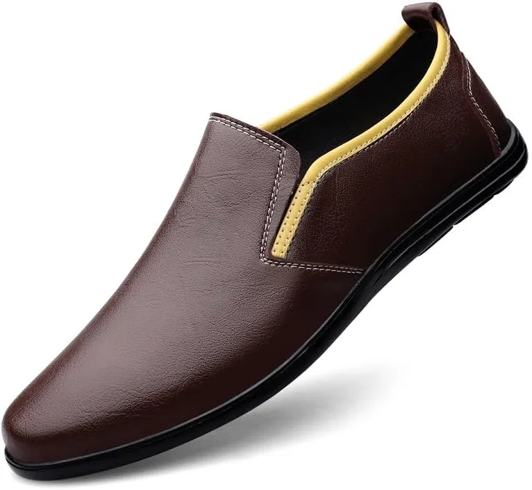 Лоферы кожаные, двухцветные, без бренда, модель Men's Loafers, коричневый SayfuR
