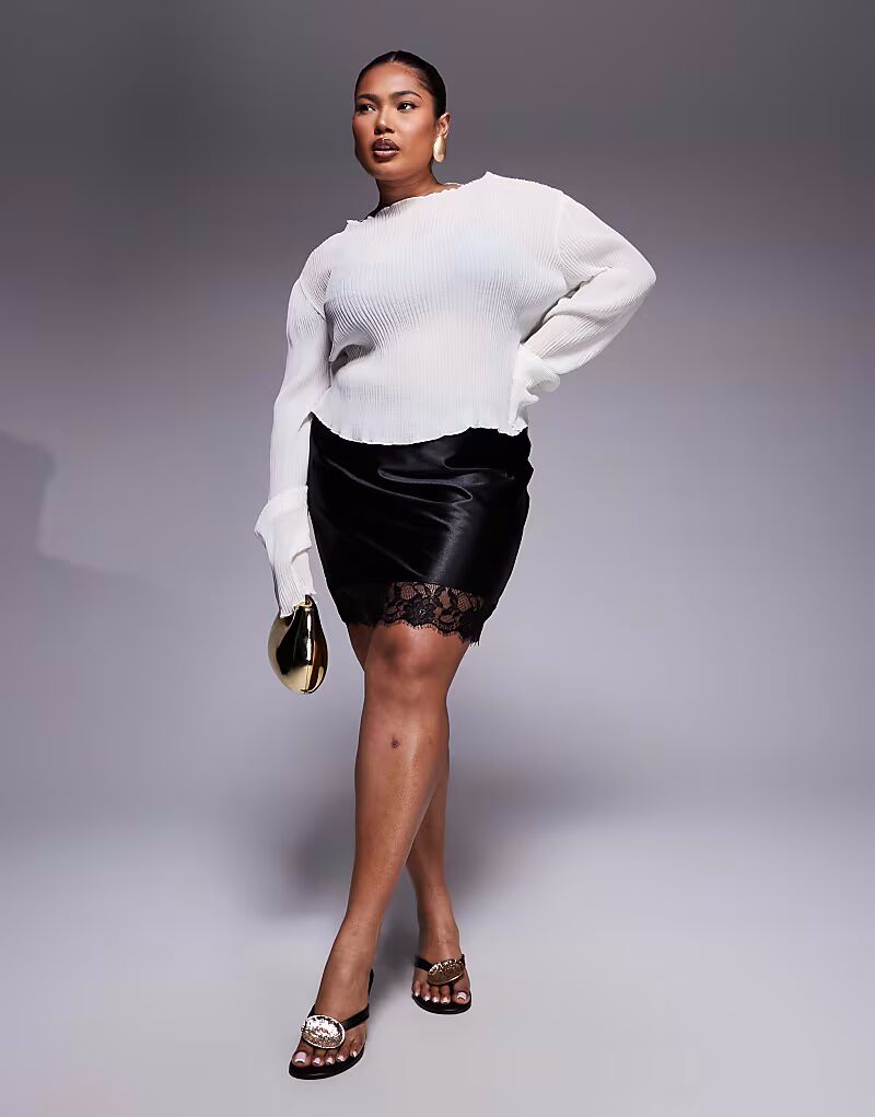

Мини-юбка с отделкой из атласного кружева ASOS DESIGN Curve черного цвета ASOS Curve