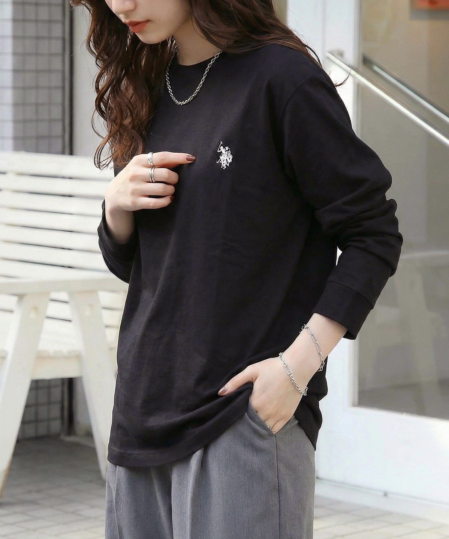 Футболка с длинным рукавом US POLO ASSN./Classic Pony с логотипом One-Point U.S. Polo Assn., BLK