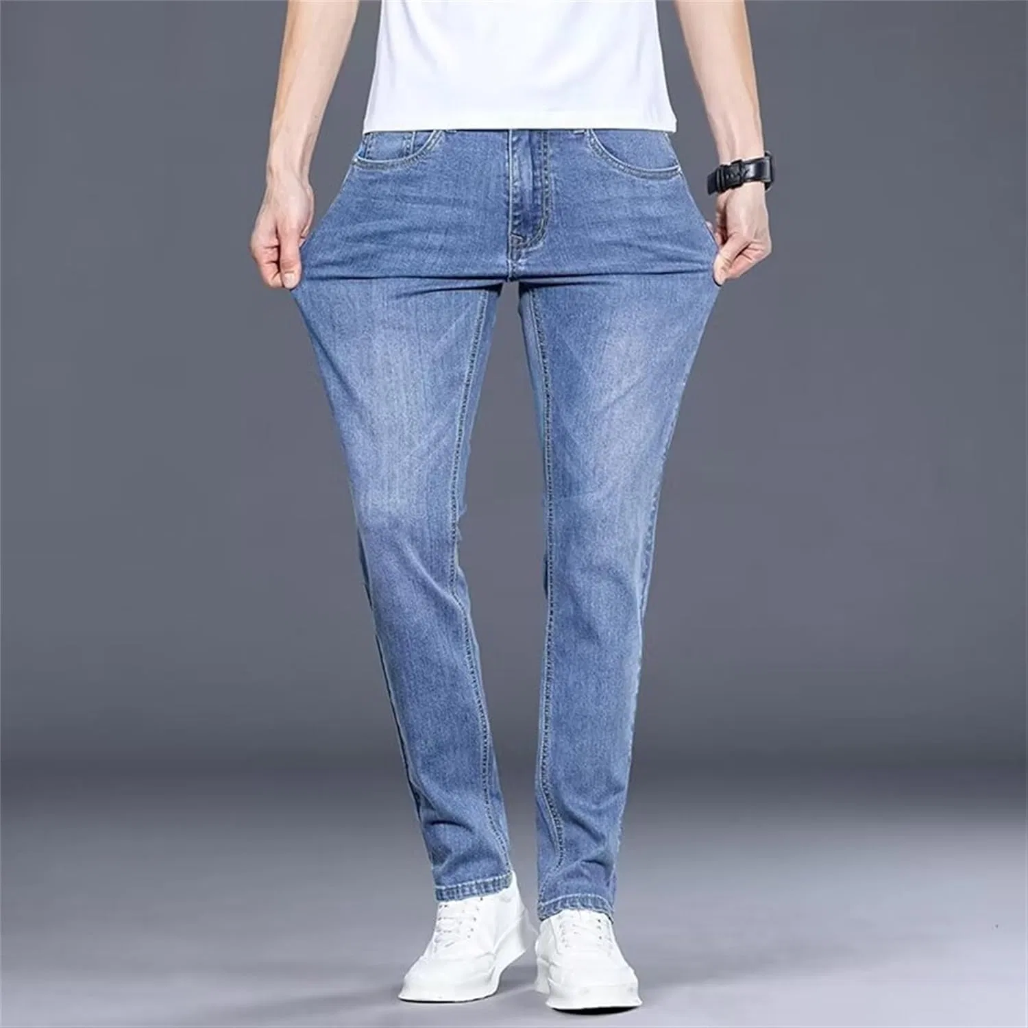 Джинсы прямые Men's Stretch Jeans, синие — фото 3