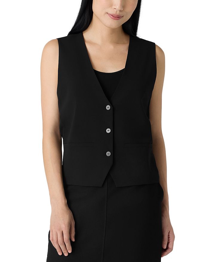 

Короткий шелковый жилет с V-образным вырезом Eileen Fisher, черный