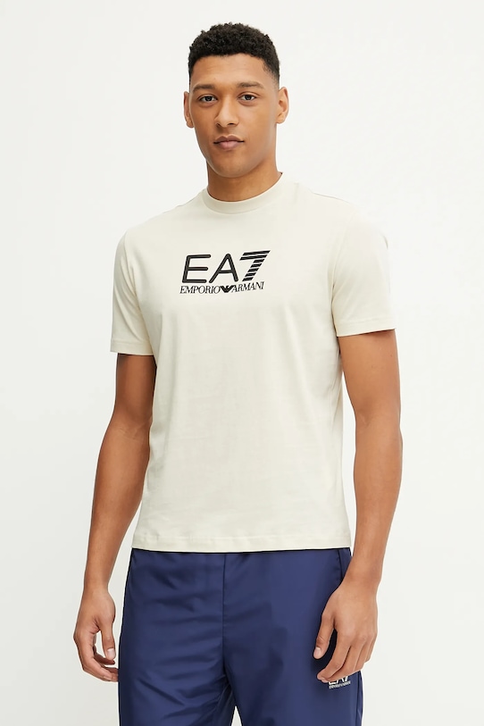 

Хлопковая футболка Ea7 Emporio Armani, бежевый