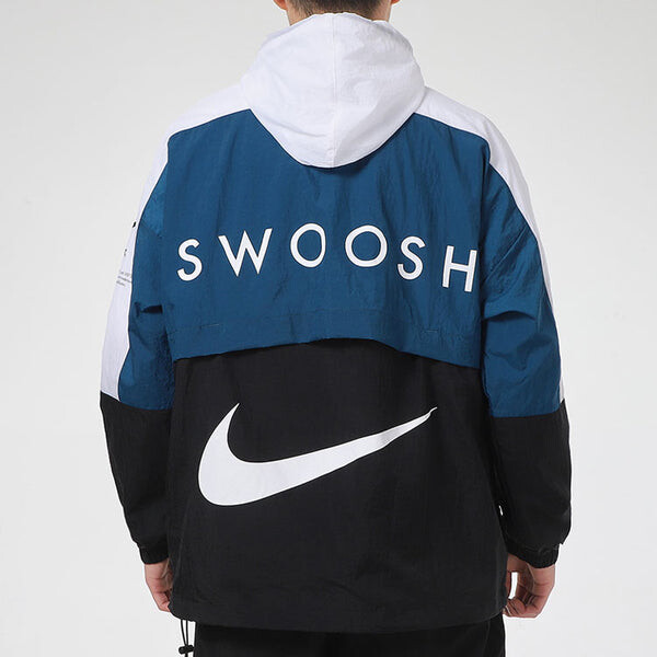 Куртка Nike Sportswear Swoosh Contrast Color Stitching Sports hooded Woven Jacket Blue, синий — фото 4