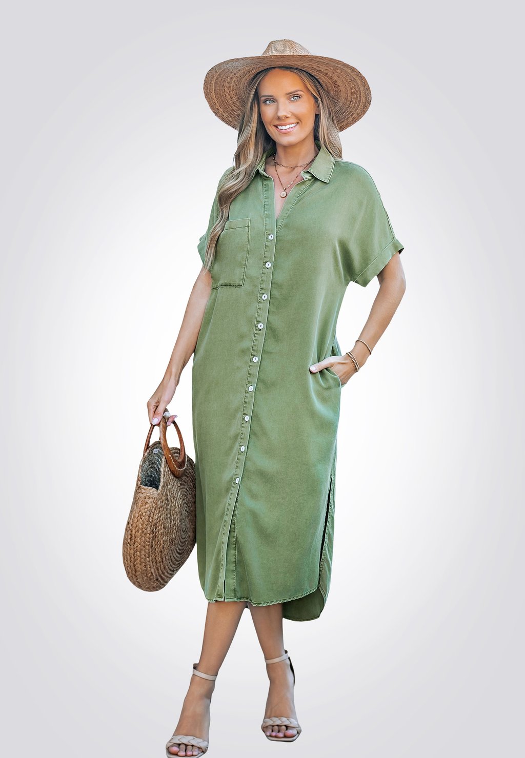 

Джинсовое платье BUTTON DOWN - Shirt dress Cupshe, оливковый