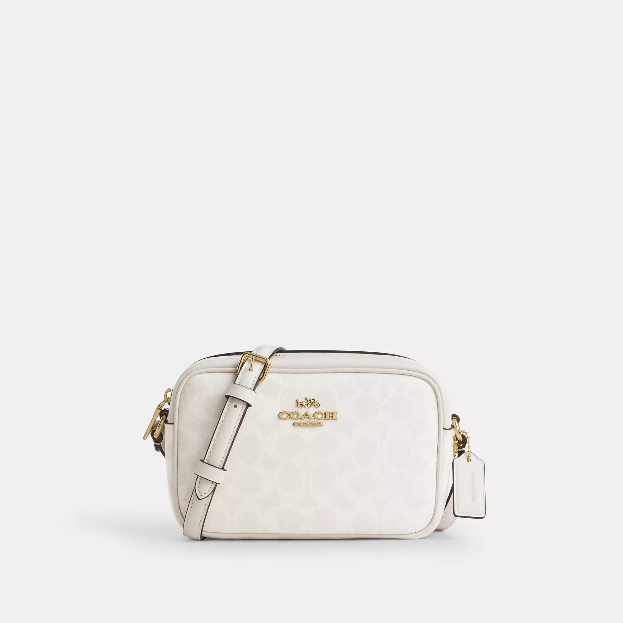 

Сумка для фотокамеры Coach Outlet Mini Jamie из фирменной ткани, цвет gold/white/chalk, Белый, Сумка для фотокамеры Coach Outlet Mini Jamie из фирменной ткани, цвет gold/white/chalk