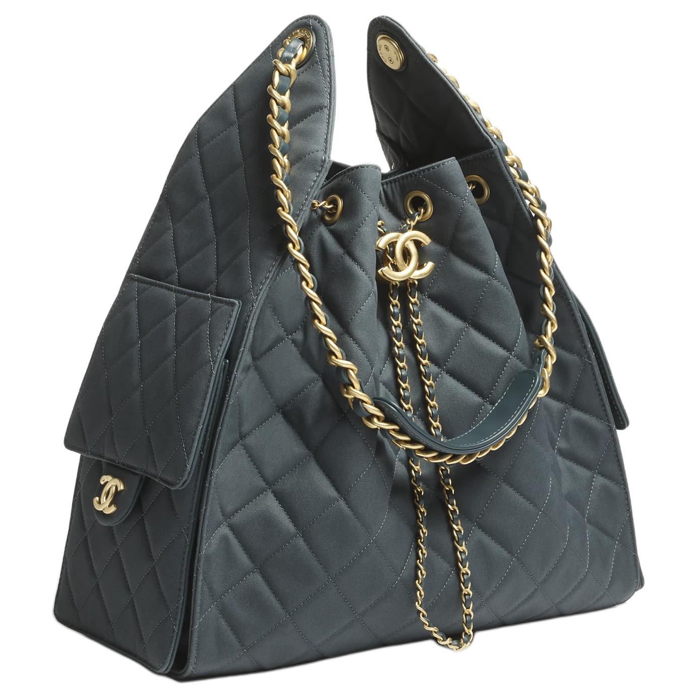 CHANEL Холщовая сумка через плечо среднего размера для женщин темно-синяя — фото 3